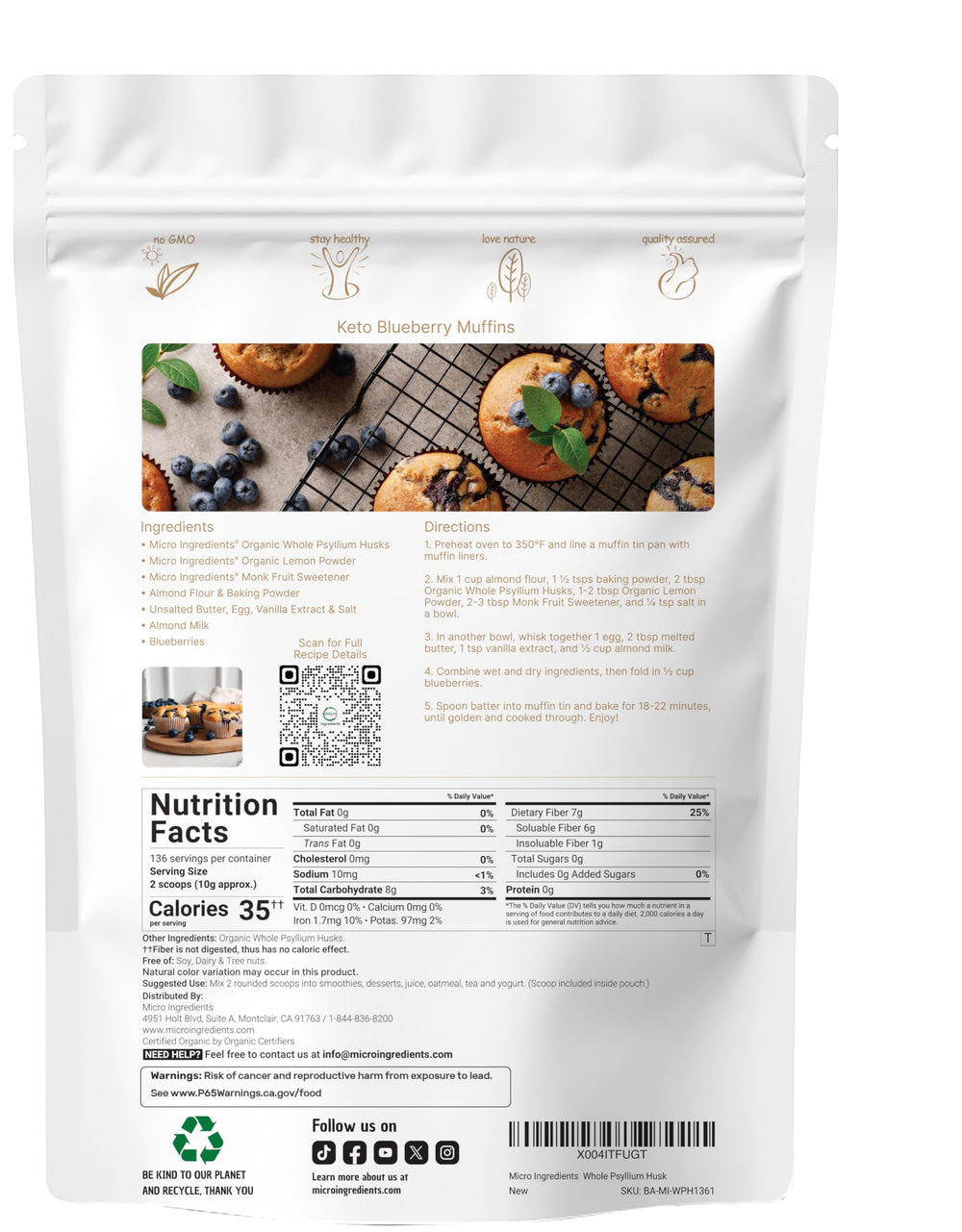 Micro Ingredients psyllium husks bulk pack emphasizes long-lasting fiber supply.