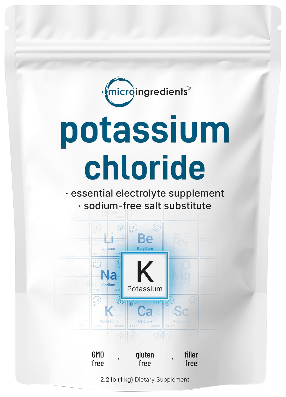 Micro Ingredients potassium chloride powder 1kg ready for hydration and mineral balance.