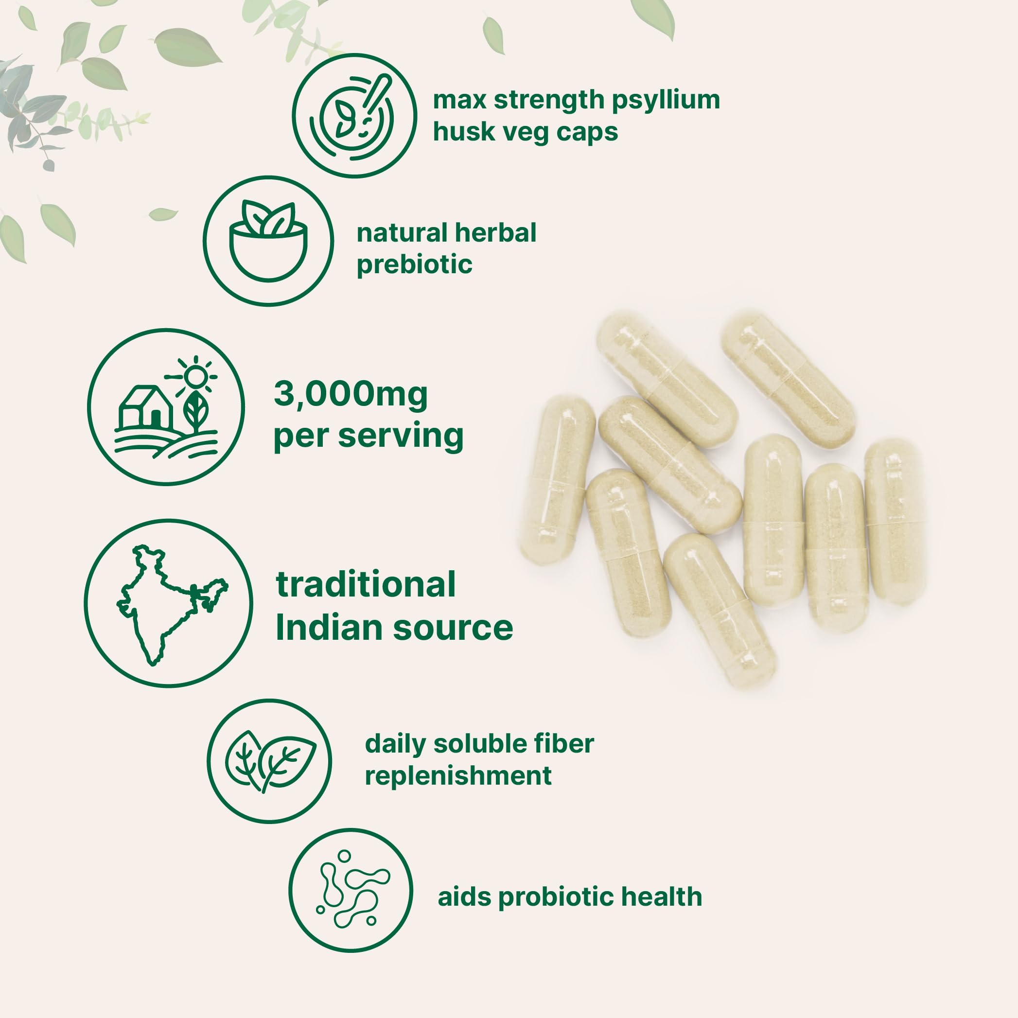 Micro Ingredients psyllium husk capsules label closeup highlighting non-GMO and allergen-free formula.