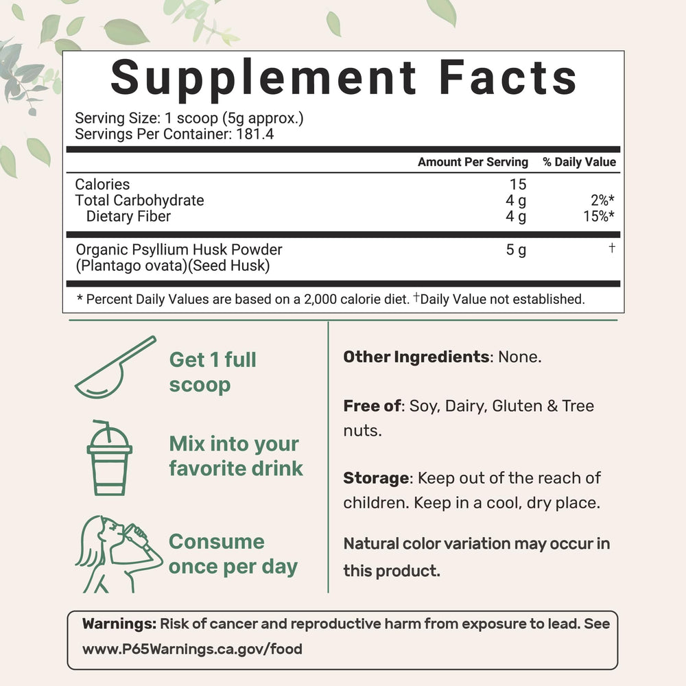 Micro Ingredients psyllium husk powder with scoop demonstrates simple measurement