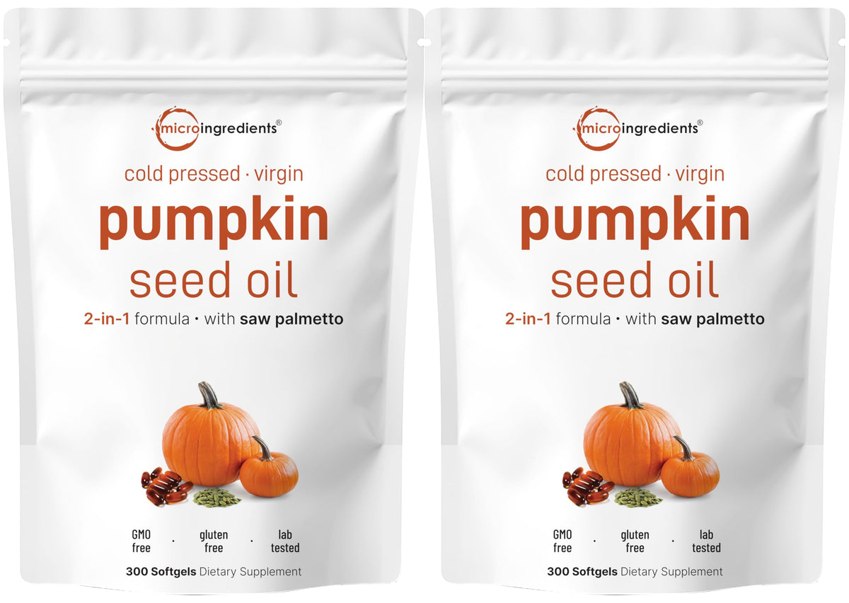 Micro Ingredients pumpkin seed oil softgels in a bottle, convenient source of EFAs and phytosterols.
