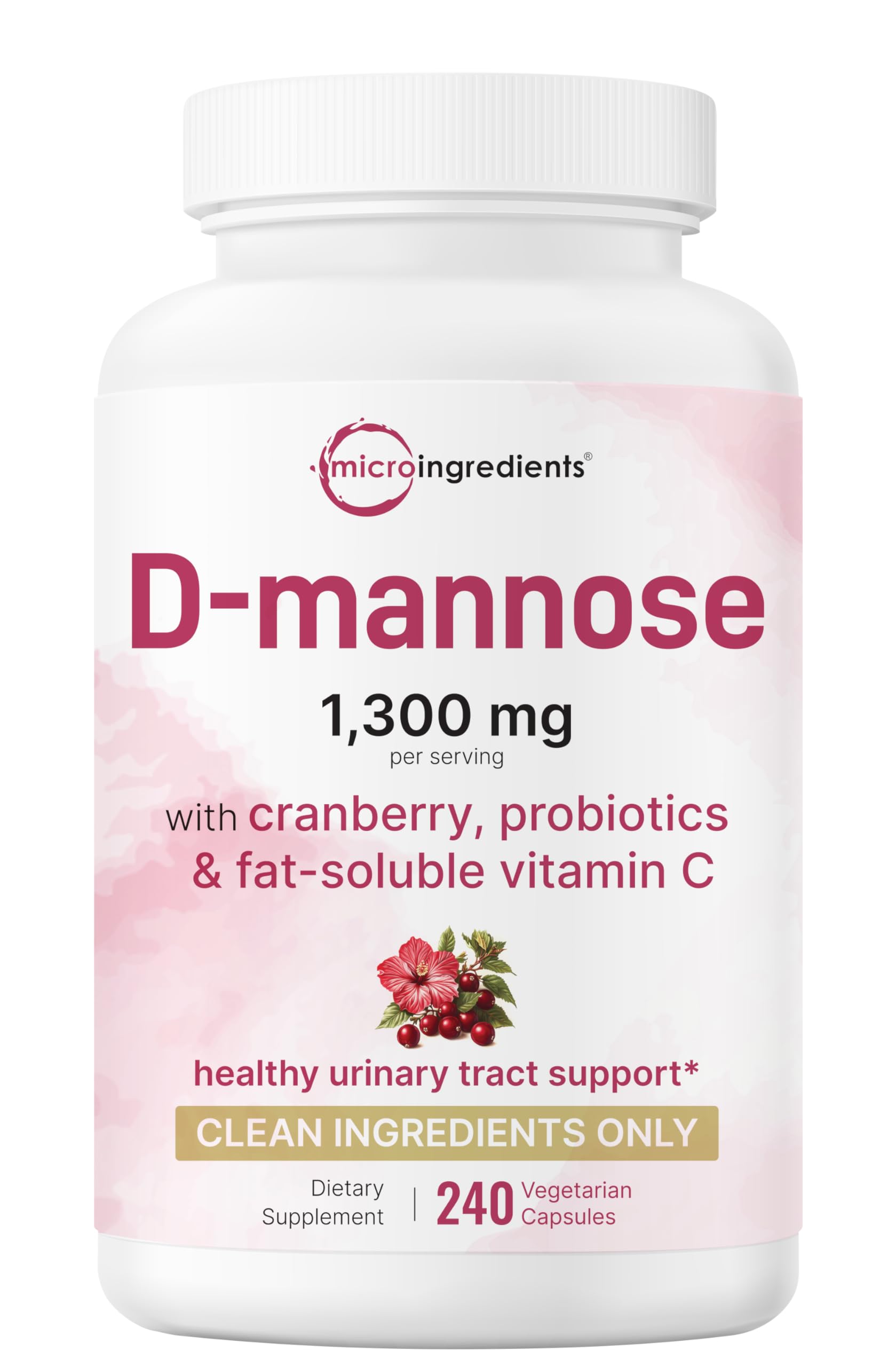 Micro Ingredients Pure D Mannose bottle with 1,300 mg and Cranberry for urinary comfort
