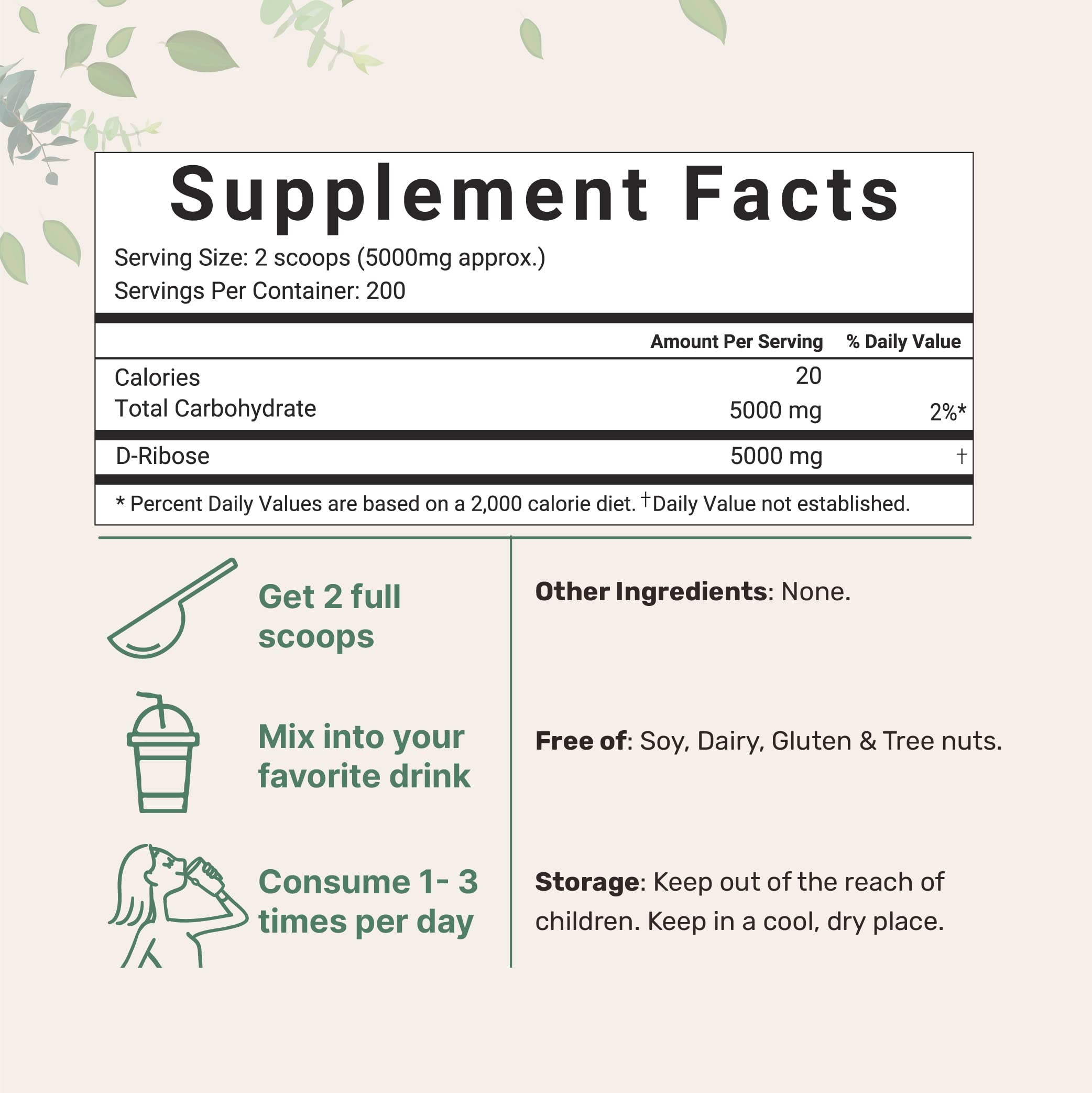 Micro Ingredients Pure D Ribose Powder scoop measuring a serving