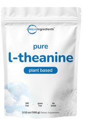 Micro Ingredients Pure L-Theanine powder in a 100 g jar for daily use.