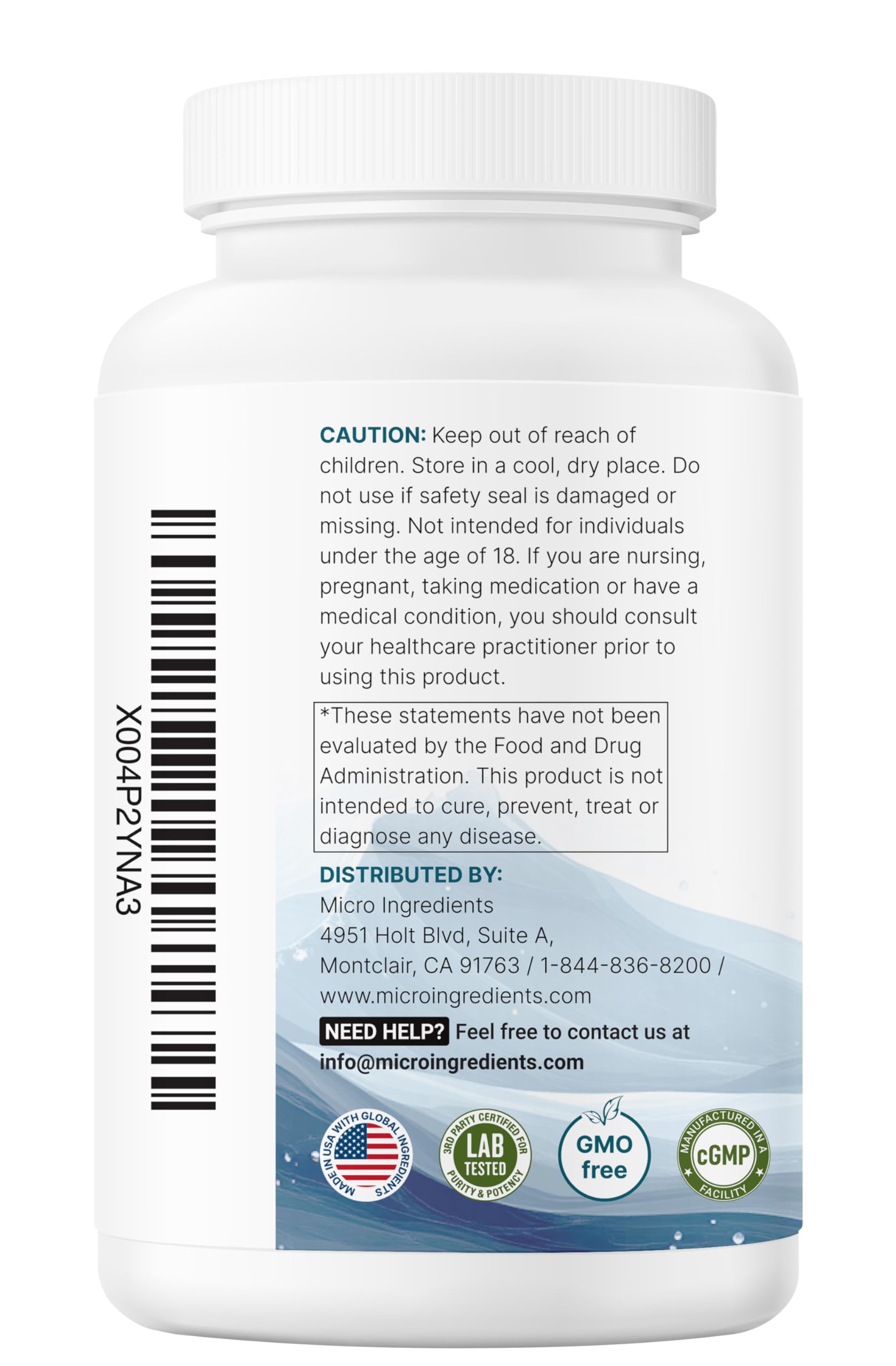 Micro Ingredients Pure Magnesium Complex nutrition panel on the bottle.