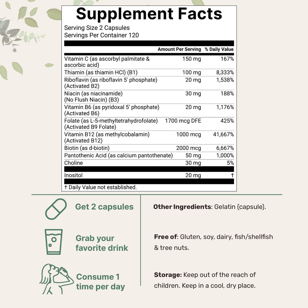 Micro Ingredients Pure Methylated B Complex capsules closeup showcasing easy-to-swallow softgel format