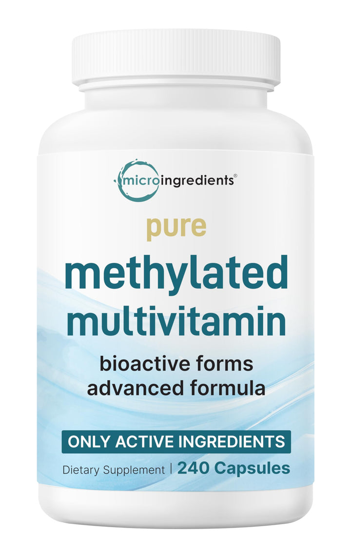 Micro Ingredients Pure Methylated Multivitamin bottle front promotes daily wellness.