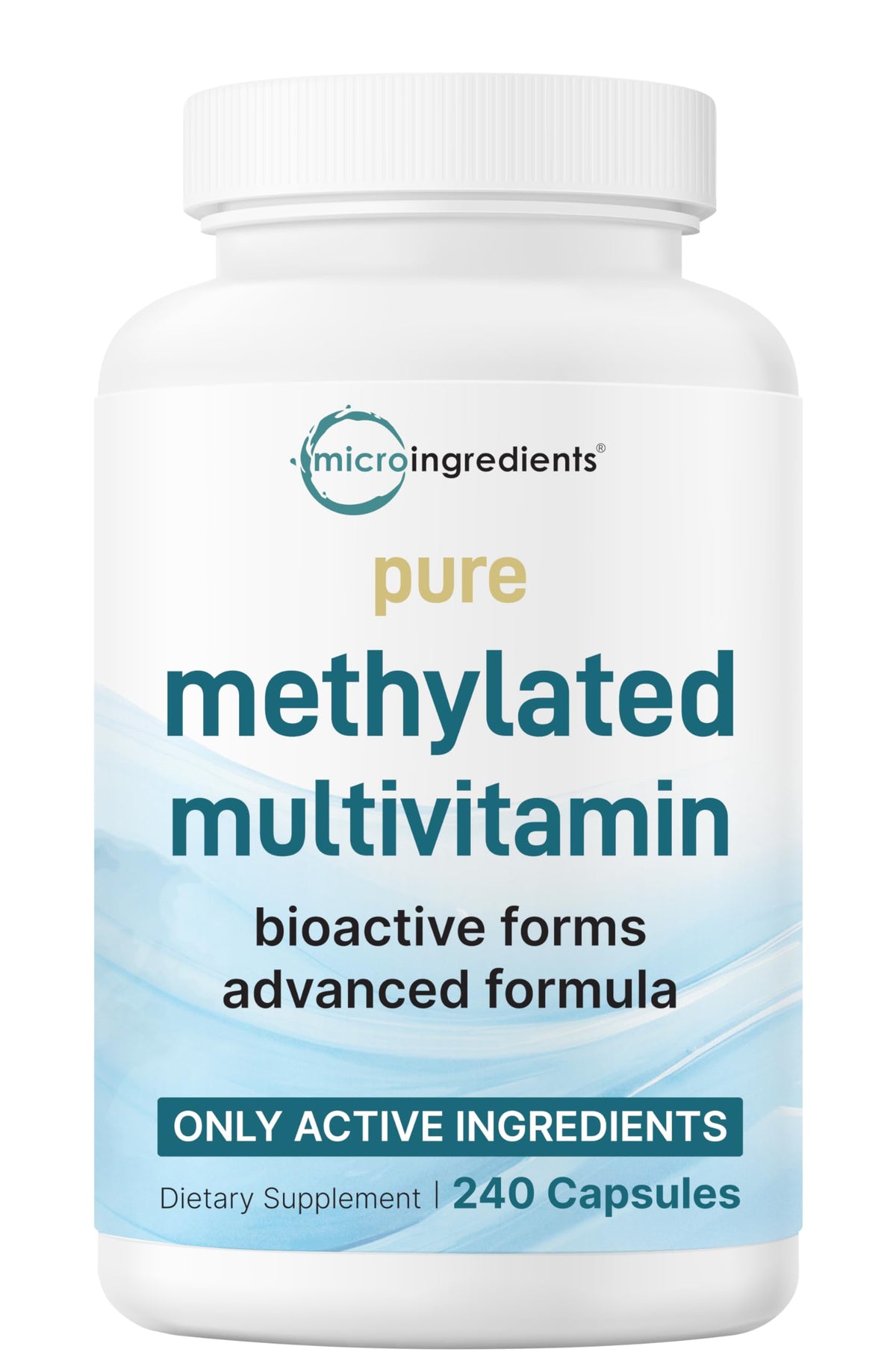 Micro Ingredients Pure Methylated Multivitamin bottle front promotes daily wellness.
