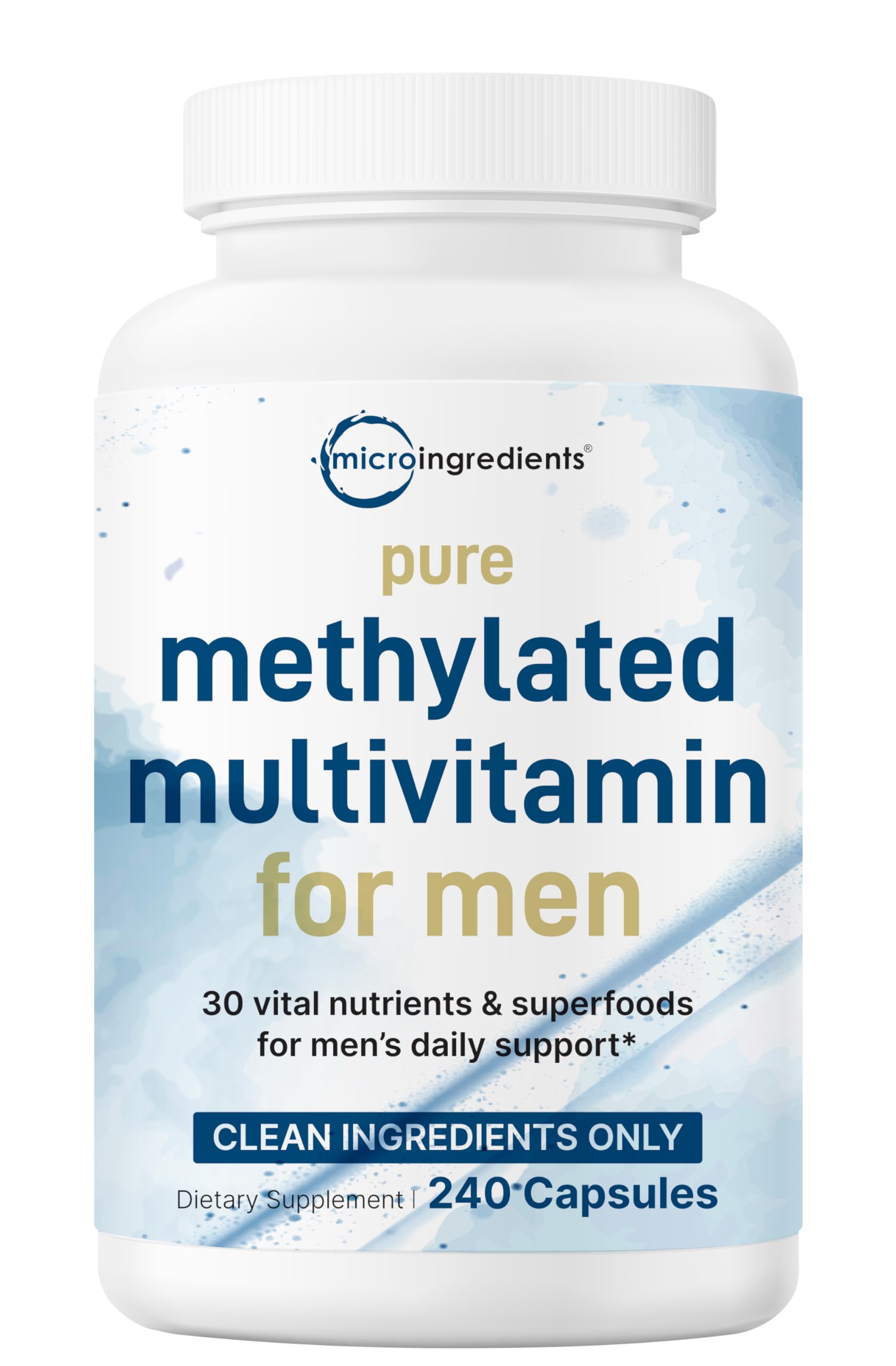 Micro Ingredients Pure Methylated Multivitamin for Men bottle front, supporting daily wellness possibilities.