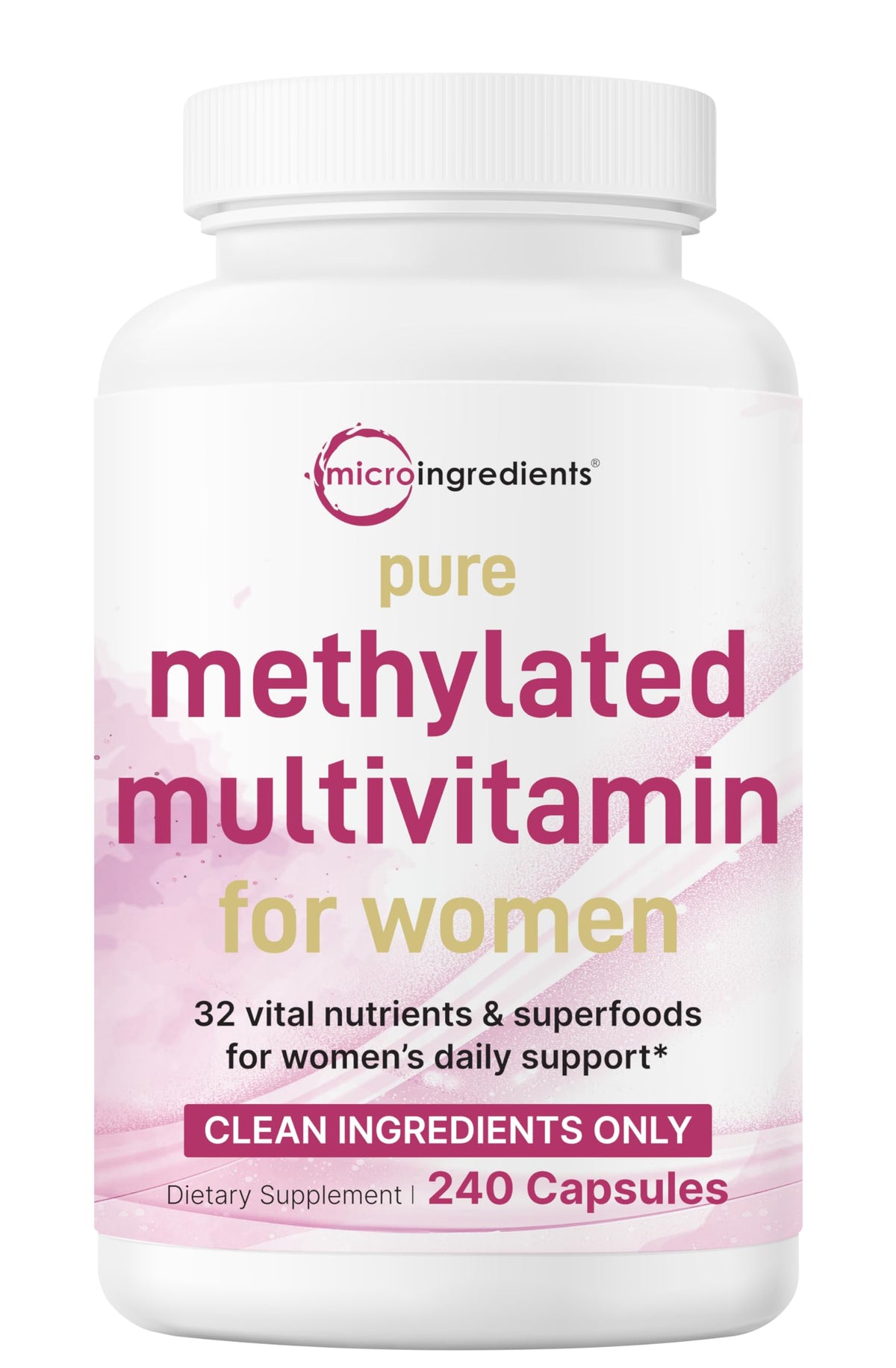Micro Ingredients Pure Methylated Multivitamin for Women bottle supports daily wellness.