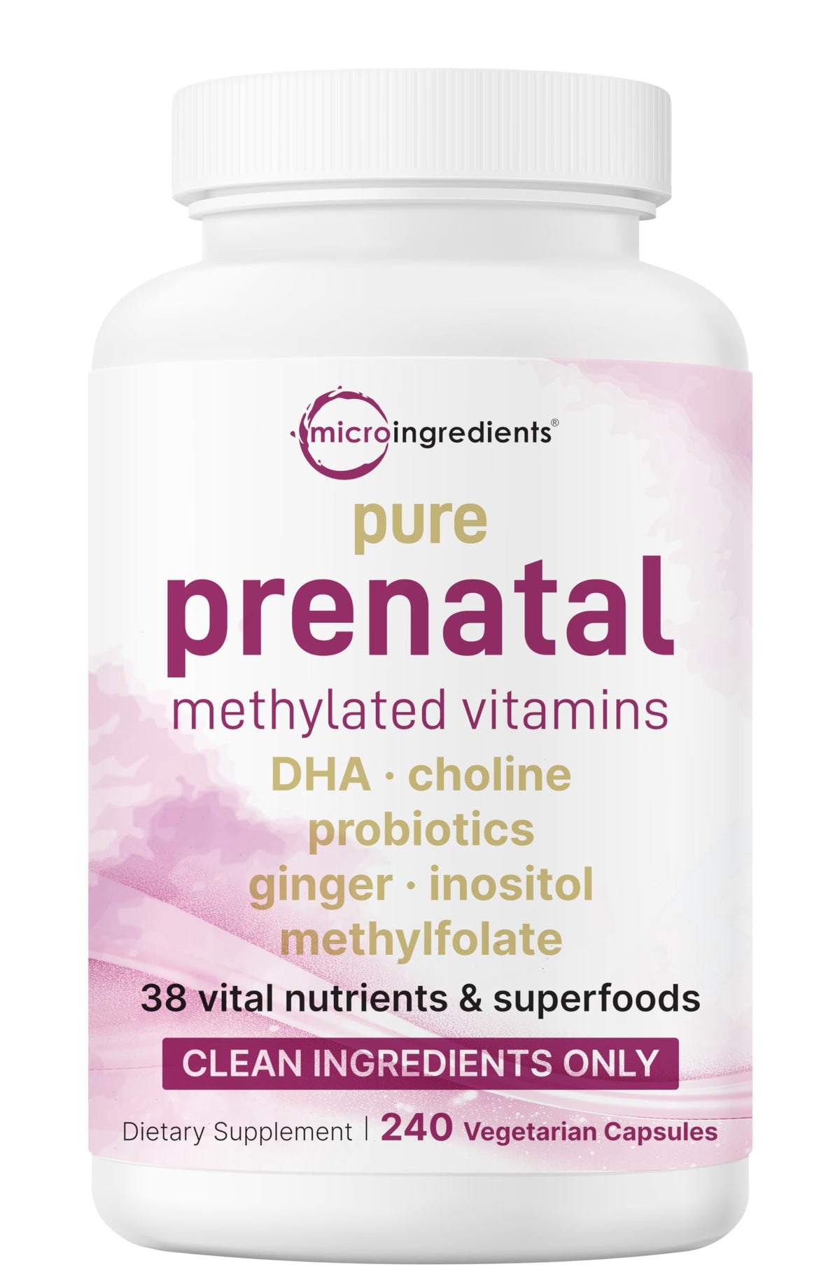 Micro Ingredients Pure Prenatal bottle with capsules for daily prenatal support
