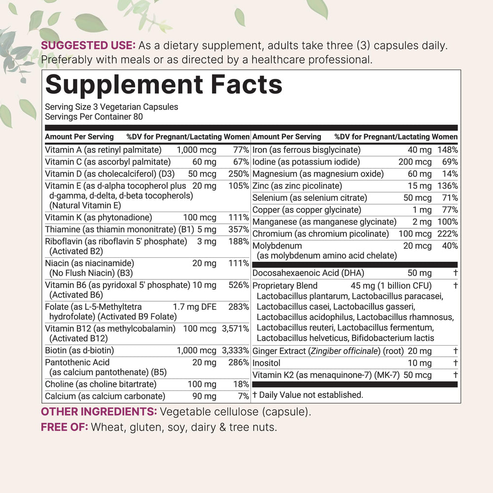Micro Ingredients Pure Prenatal capsules promoting methylated vitamin delivery for mom
