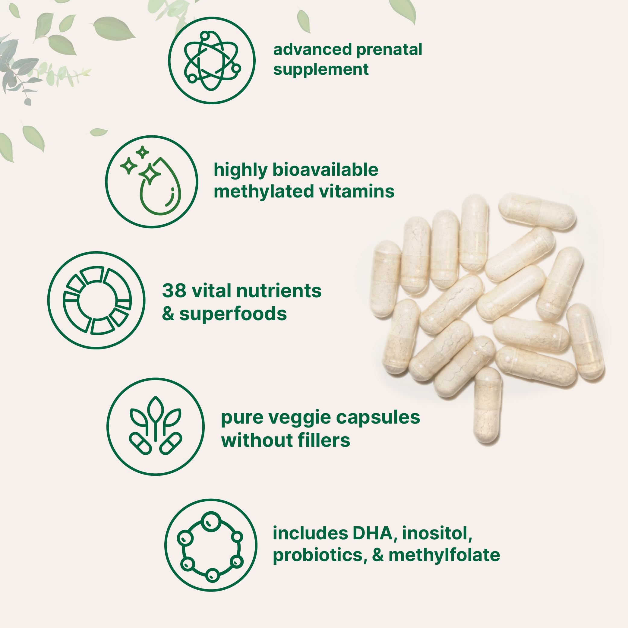 Micro Ingredients Pure Prenatal label highlighting 38 nutrients and non-GMO formula