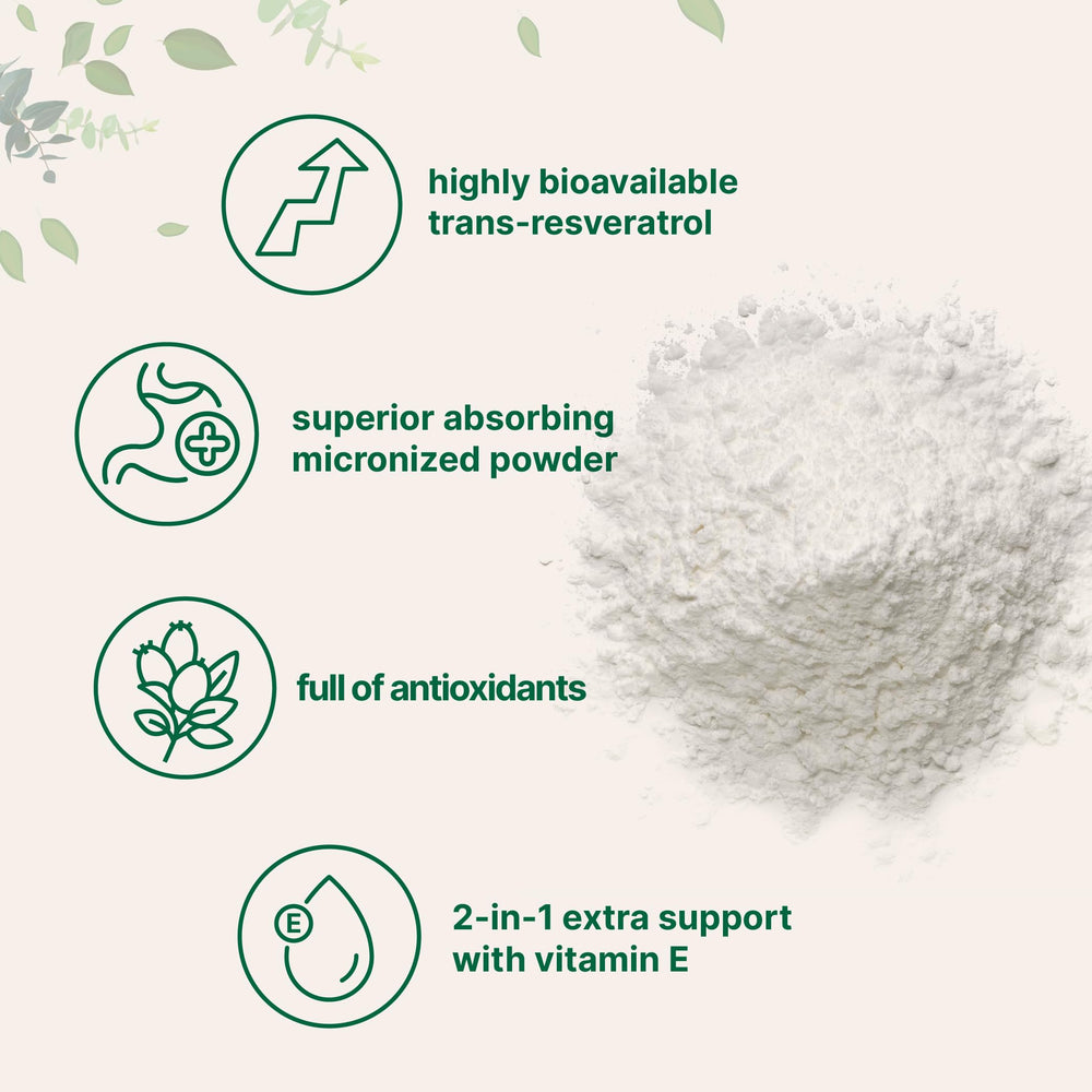 2-in-1 formula packaging combines resveratrol with immune-supporting Vitamin E.