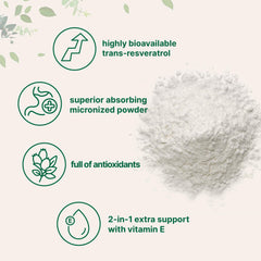 2-in-1 formula packaging combines resveratrol with immune-supporting Vitamin E.