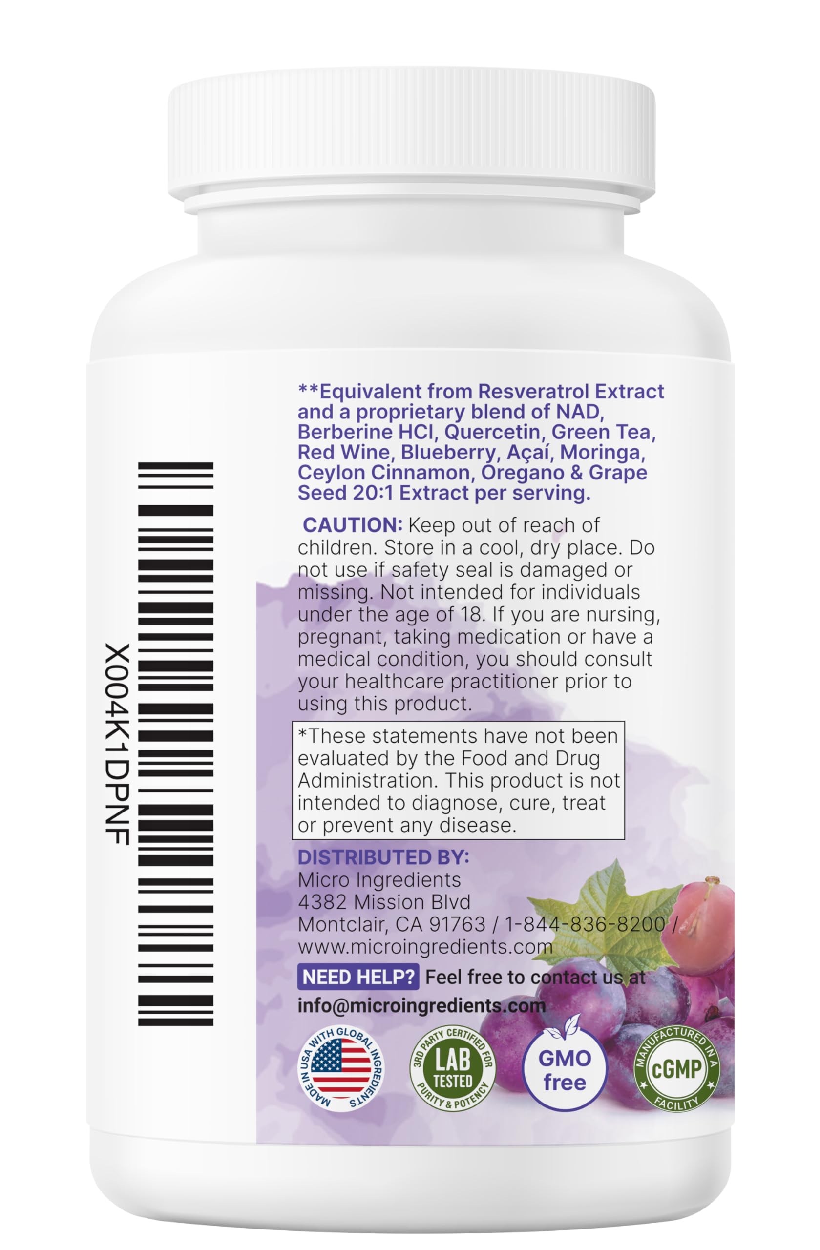 Blend graphic highlights polyphenols, NAD, and herbal extracts