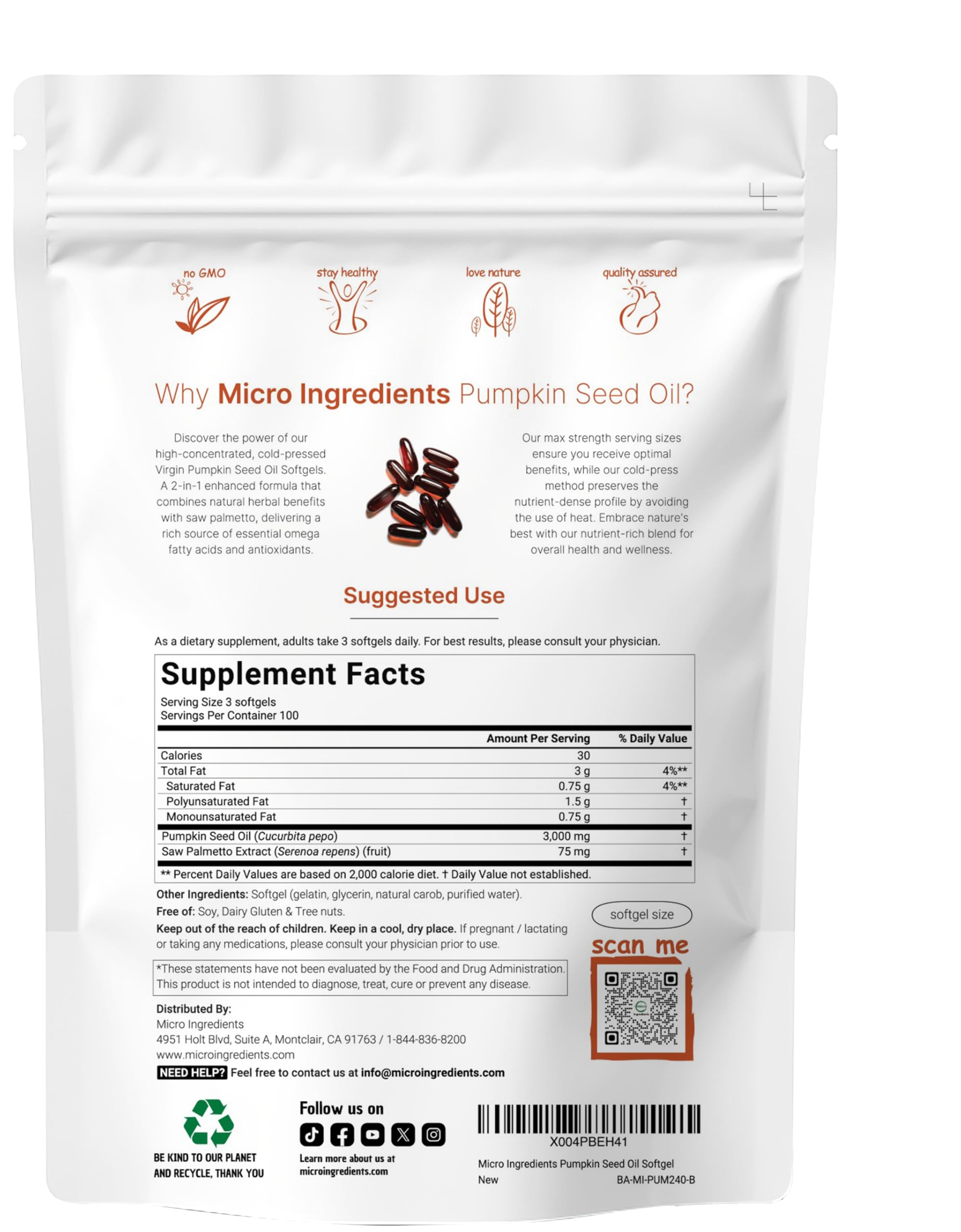 Micro Ingredients saw palmetto extract softgels with pumpkin seed oil 2-in-1