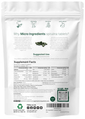 Micro Ingredients spirulina bottle close-up highlighting 720-count supply for four months.