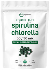 Micro Ingredients spirulina chlorella mini tablets in a bottle for daily nutrition
