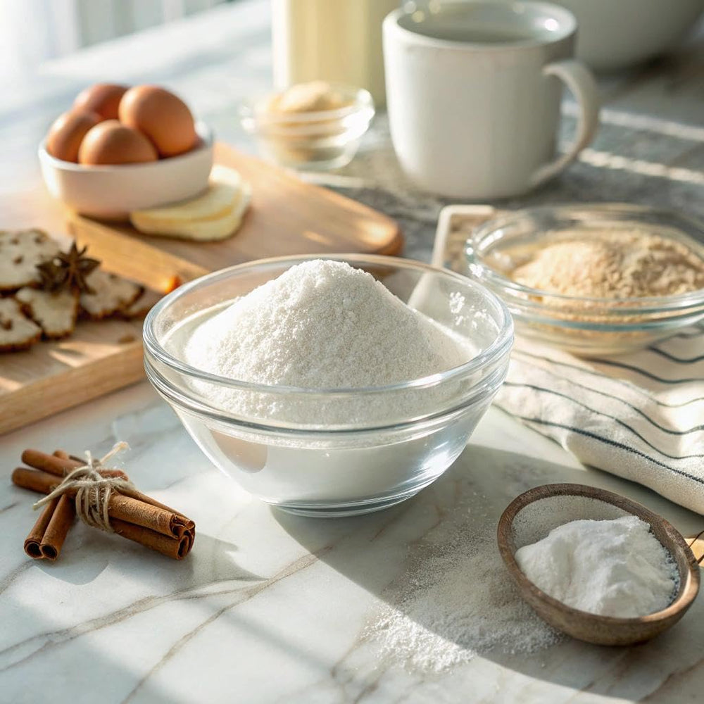 Micro Ingredients Stevia-Erythritol powder pour demonstrates easy sweetening in beverages.