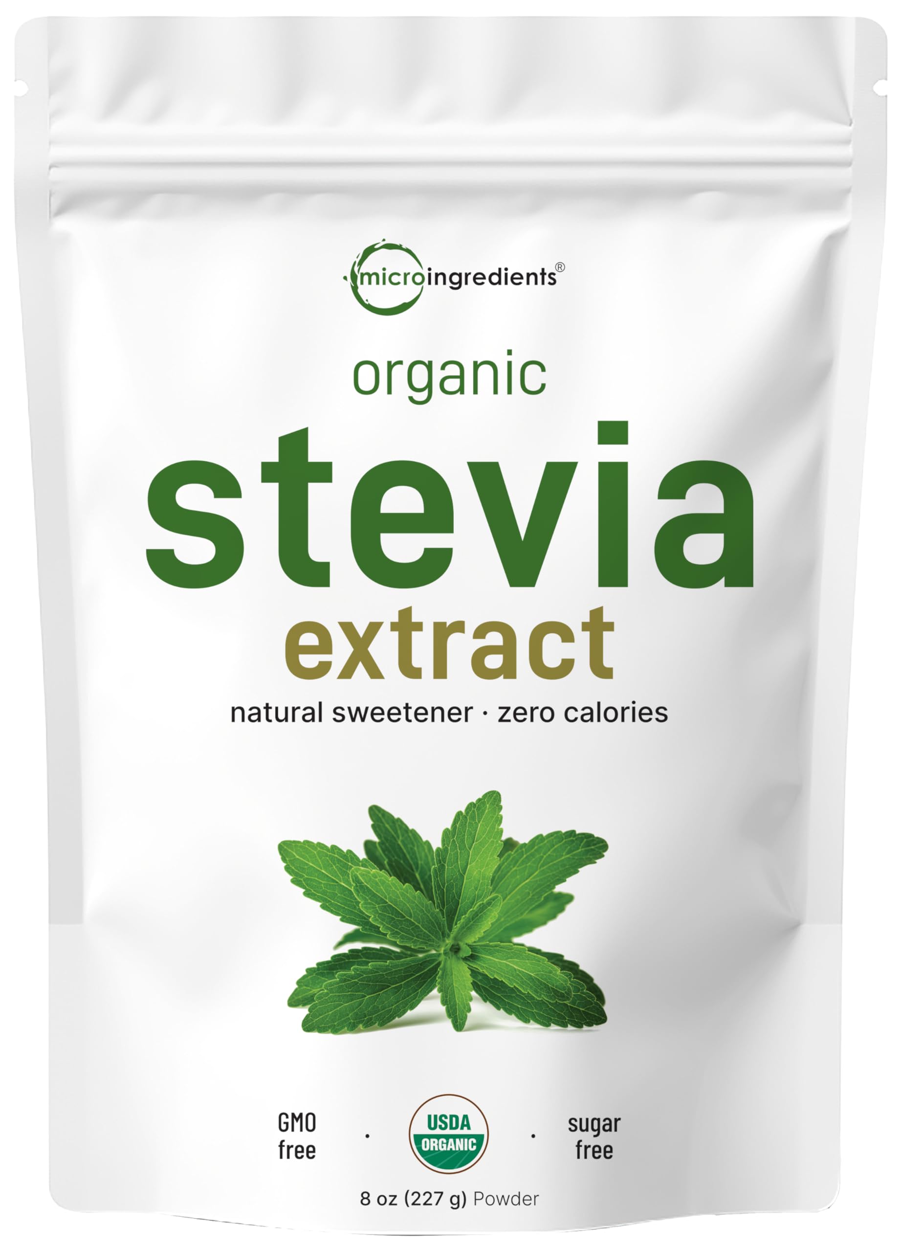 Micro Ingredients Pure Organic Stevia Powder 8 oz bottle for zero calorie sweetness