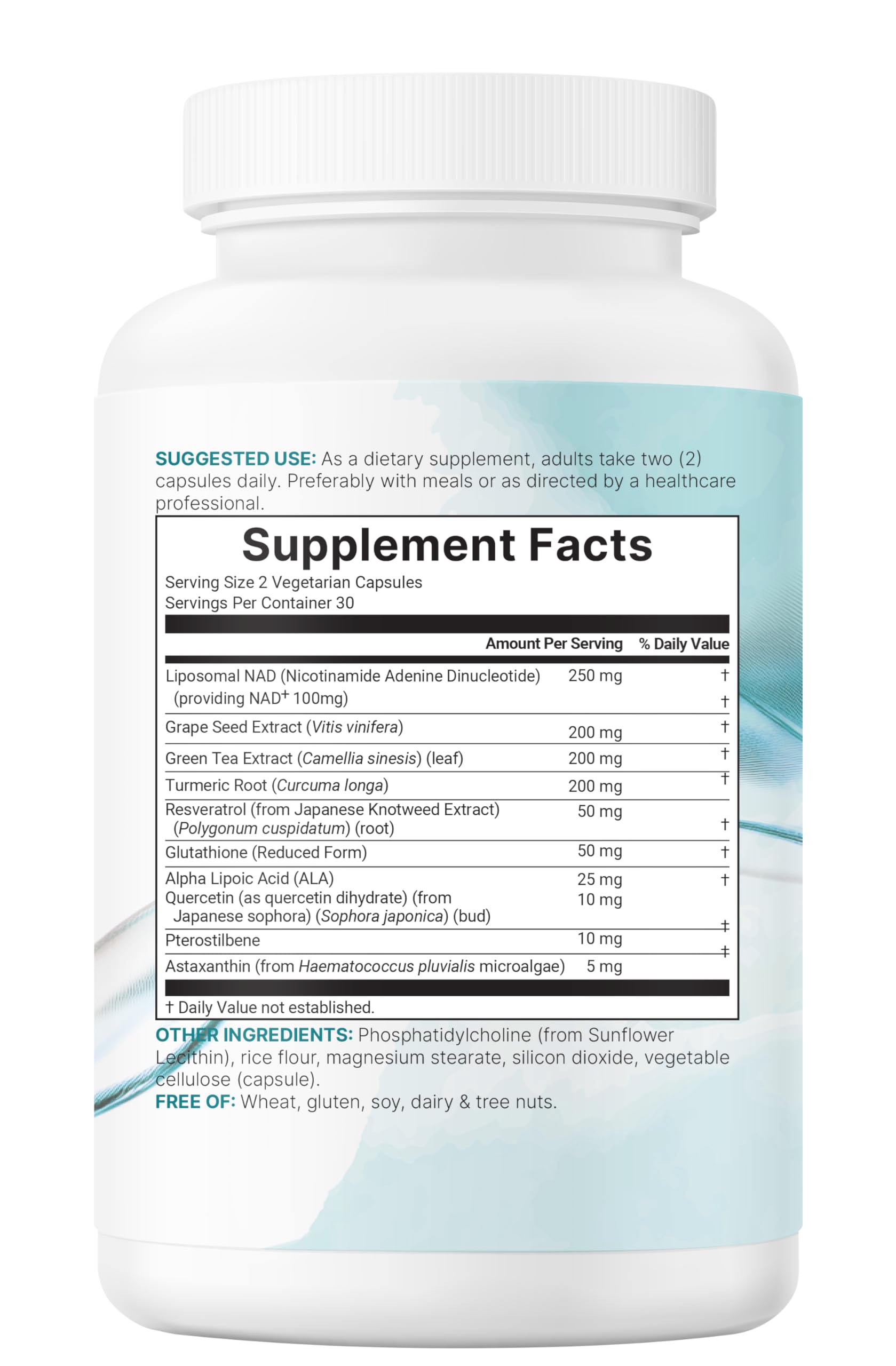 Sunflower lecithin liposomal shell around NAD+ in capsule