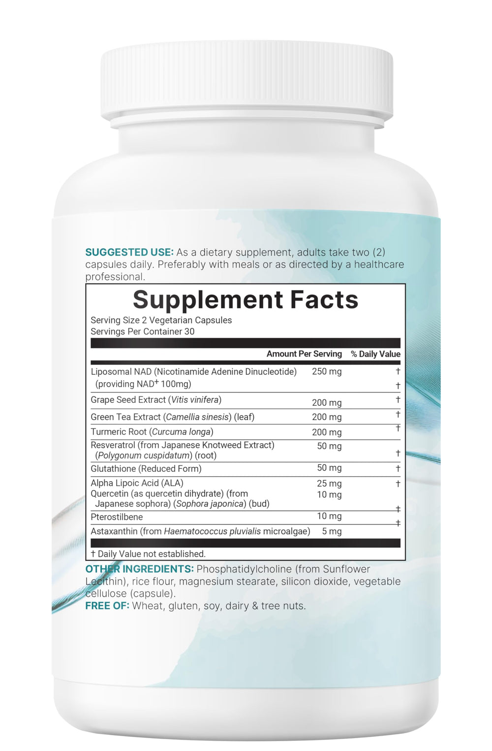 Sunflower lecithin liposomal shell around NAD+ in capsule