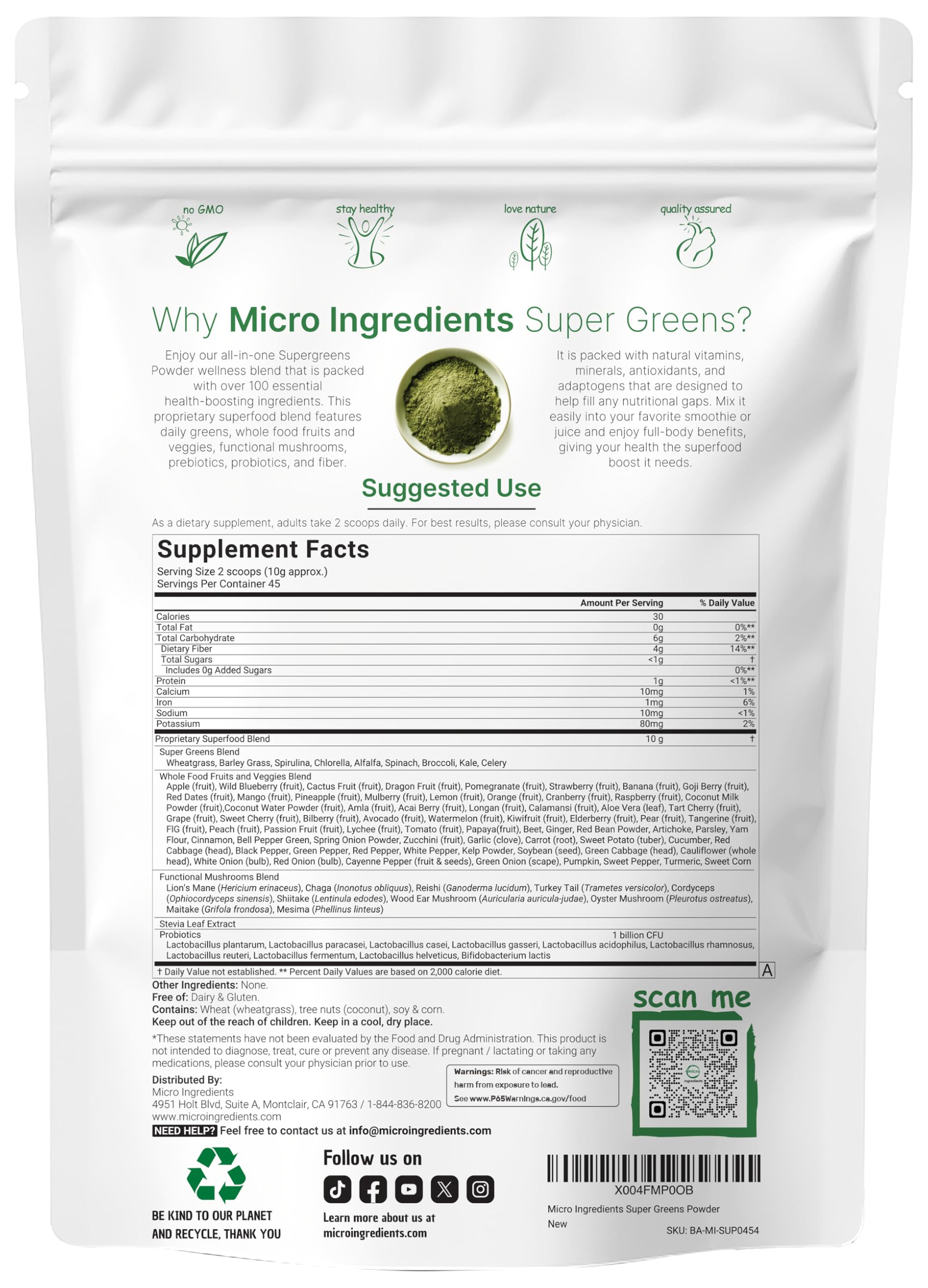 Scoop included with Micro Ingredients Super Greens for precise serving