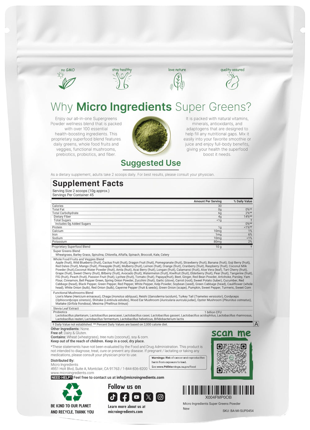 Scoop included with Micro Ingredients Super Greens for precise serving