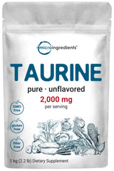 Micro Ingredients Taurine powder bottle, unflavored and easy to blend into drinks.