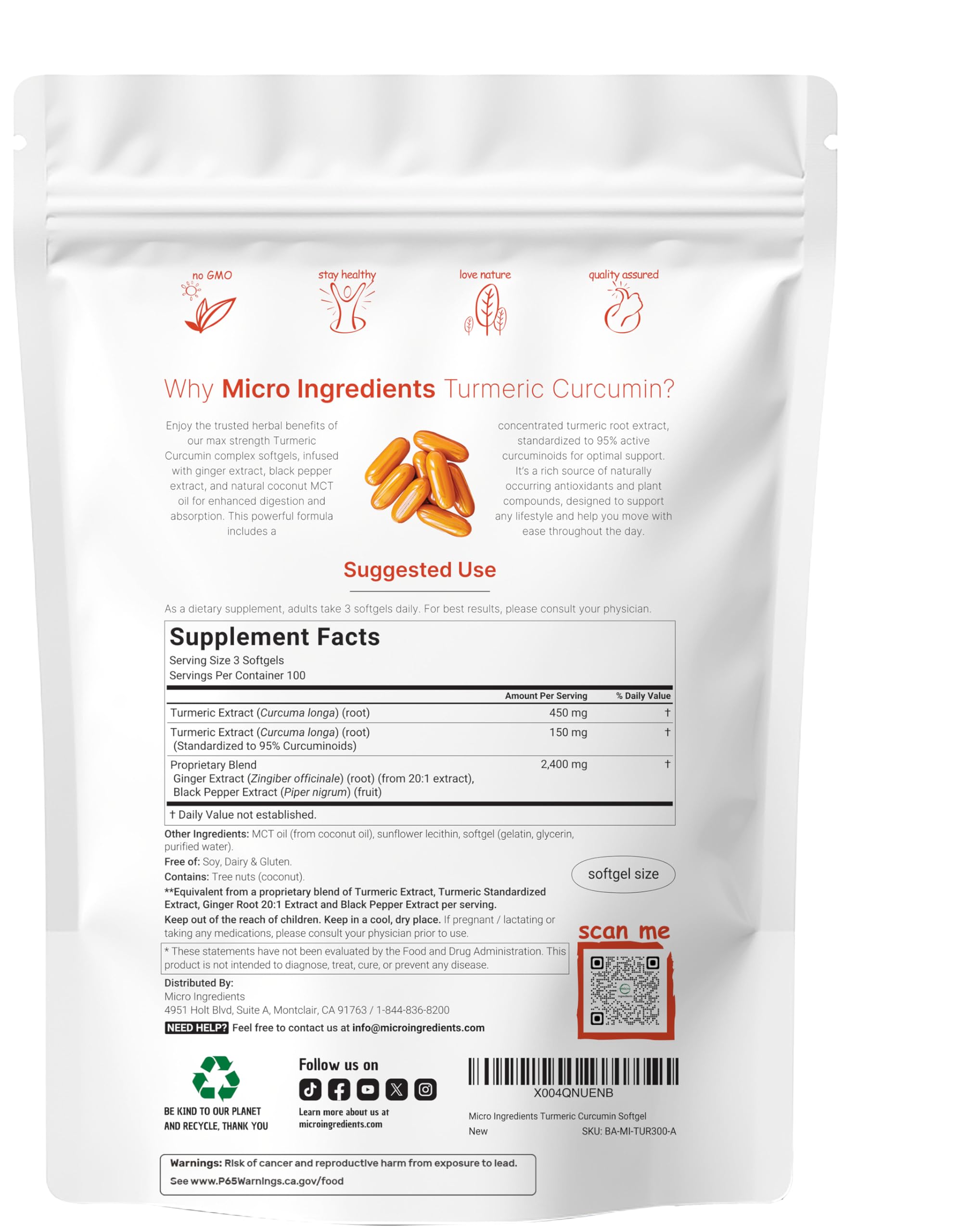 Micro Ingredients turmeric-curcumin with ginger and black pepper for enhanced absorption