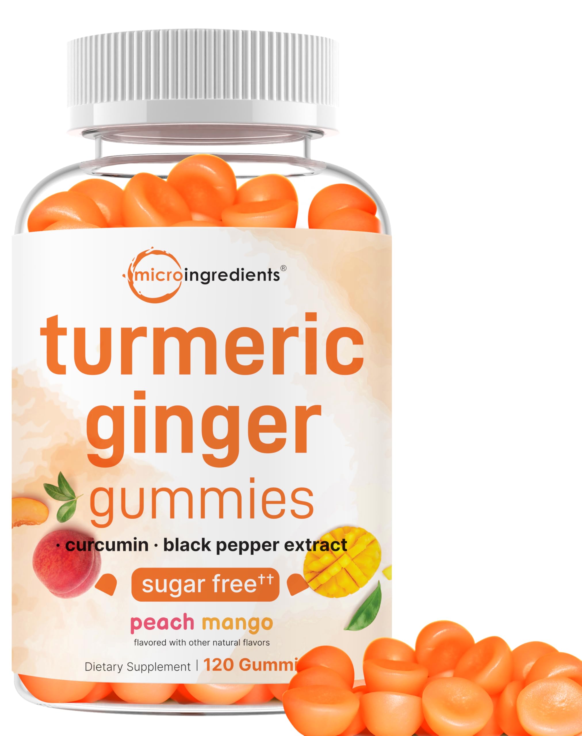 Micro Ingredients turmeric ginger gummies bottle for convenient daily wellness.
