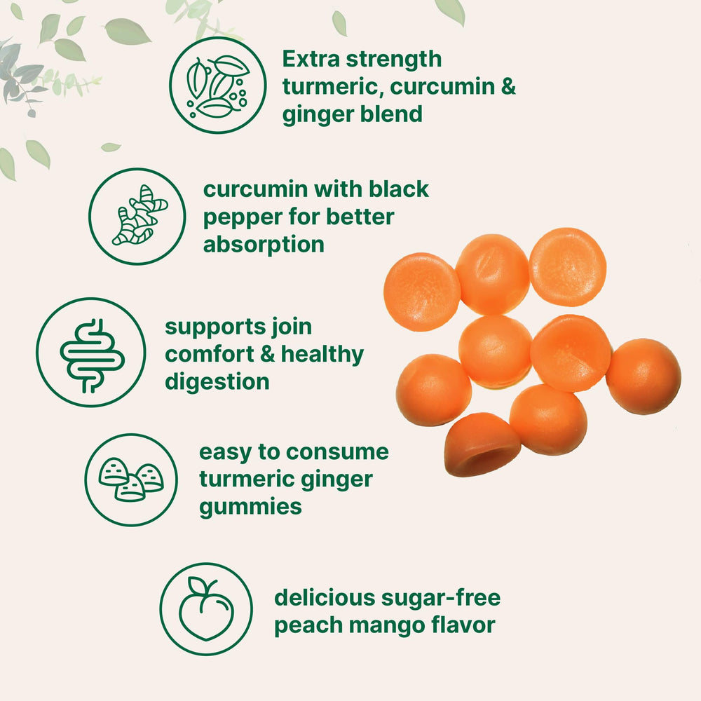 Micro Ingredients turmeric ginger gummies peach mango flavor ready-to-take on the go.