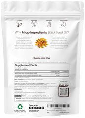 Micro Ingredients two-in-one formula label highlights oregano and thymoquinone for antioxidant support.