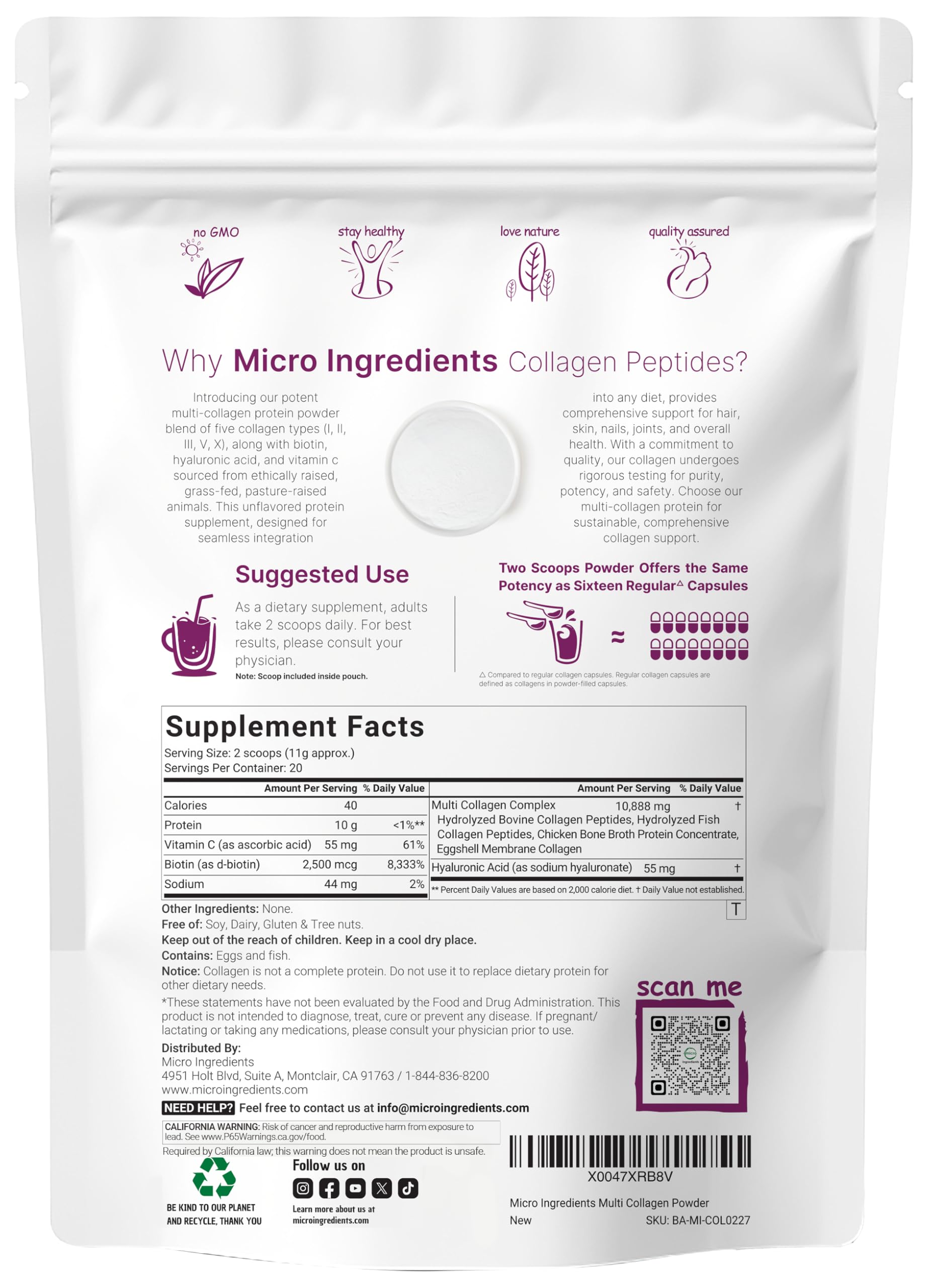 Micro Ingredients unflavored collagen powder dissolves easily in beverages.