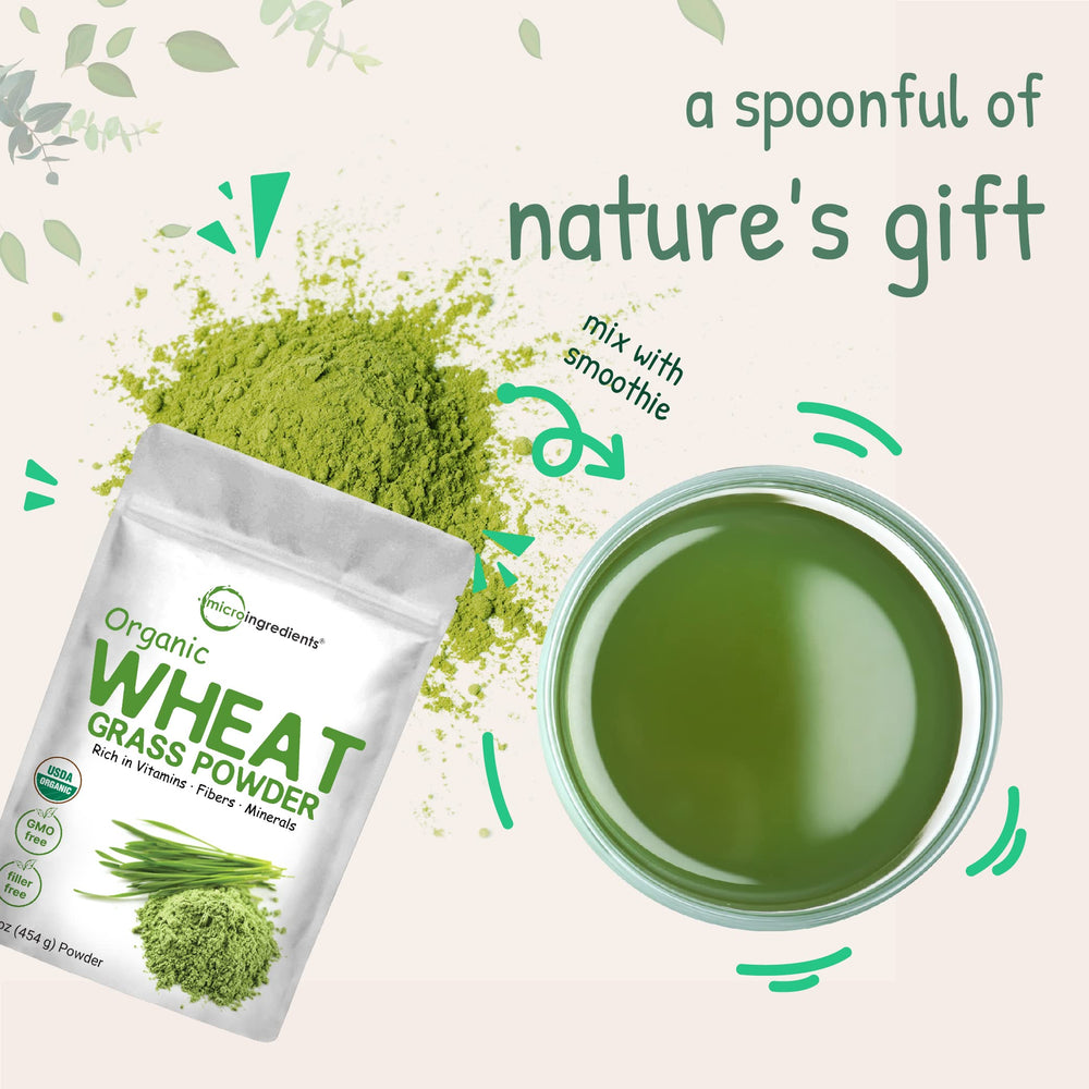 Vegan friendly wheatgrass powder suitable for plant-based wellness routines.