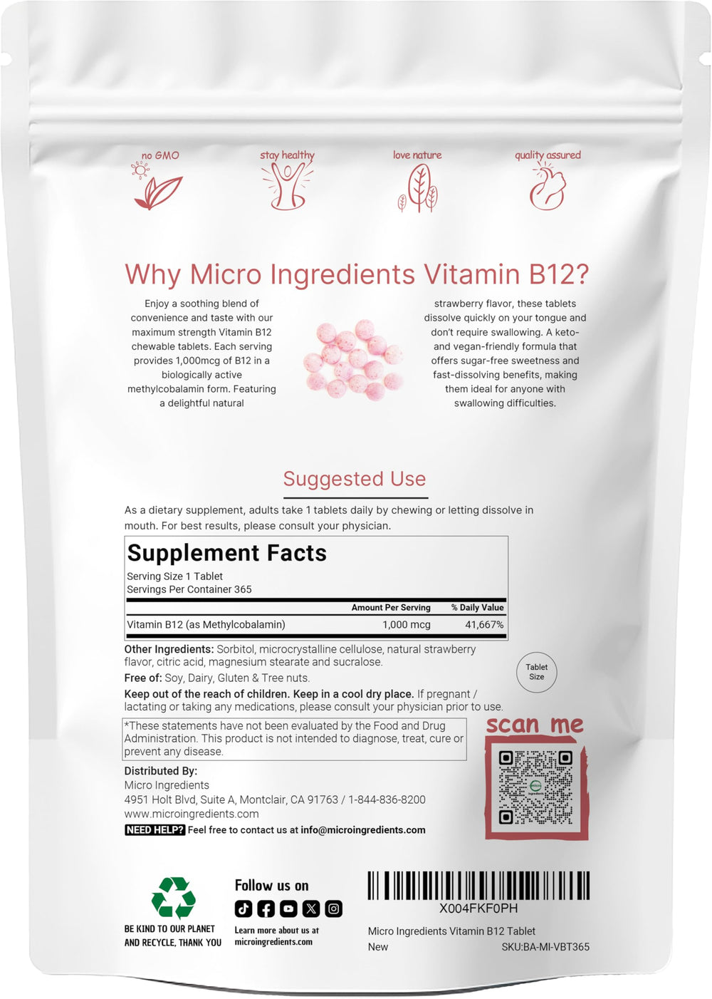 Close-up of Micro Ingredients Vitamin B12 methylcobalamin label vegan gluten-free