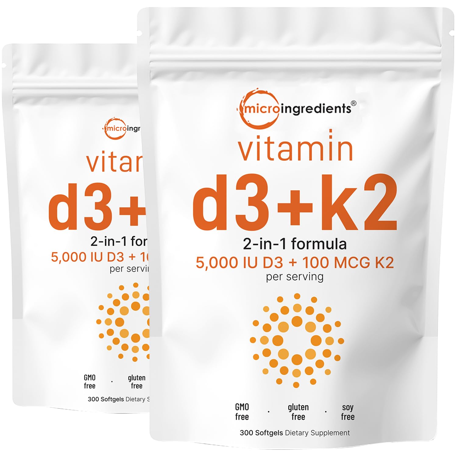 Micro Ingredients Vitamin D3 K2 bottle front view showing long-lasting supply.