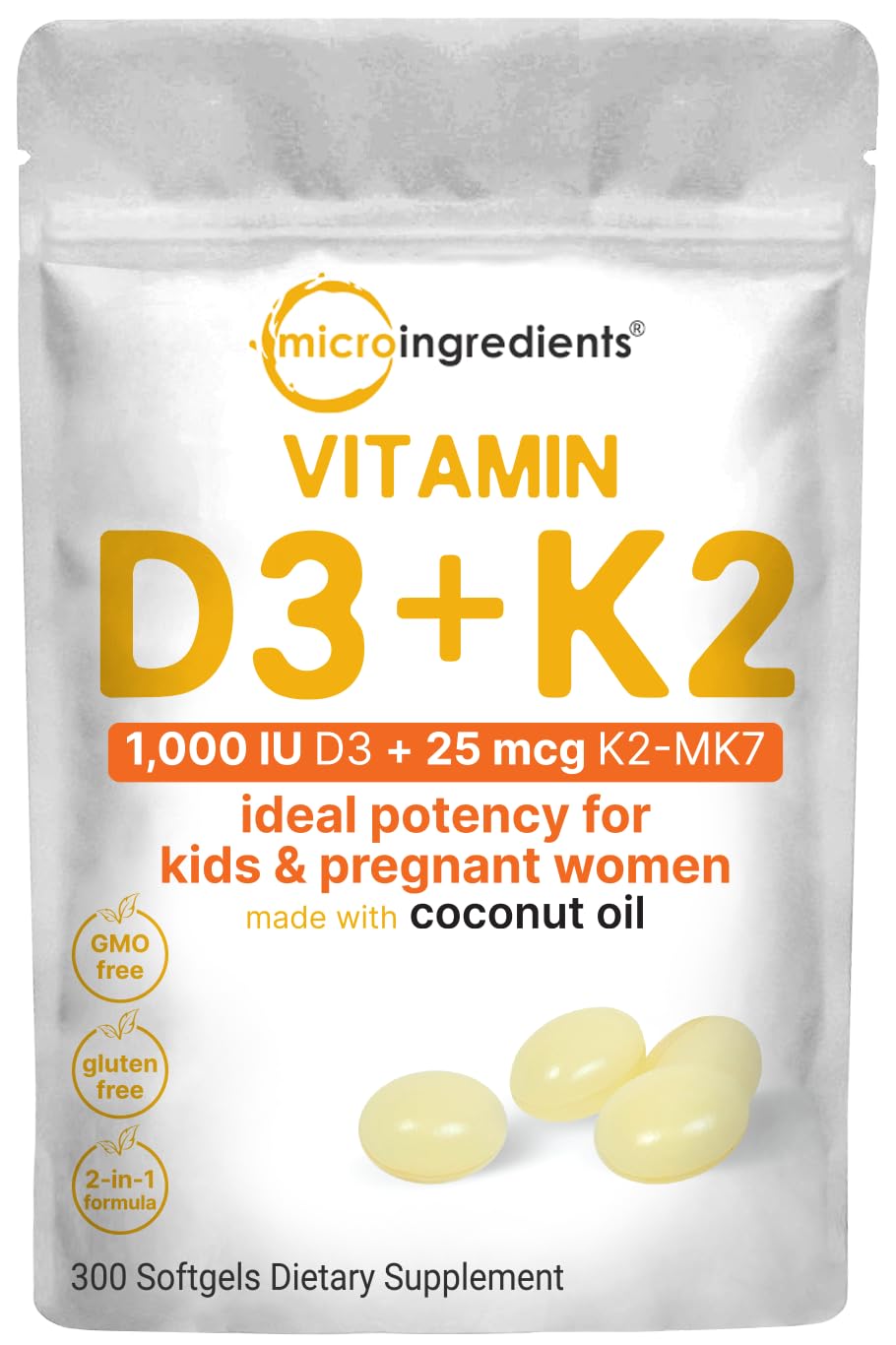 Micro Ingredients Vitamin D3 + K2 bottle front for daily support