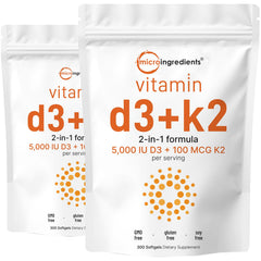 Micro Ingredients Vitamin D3 K2 bottle front view showing long-lasting supply.