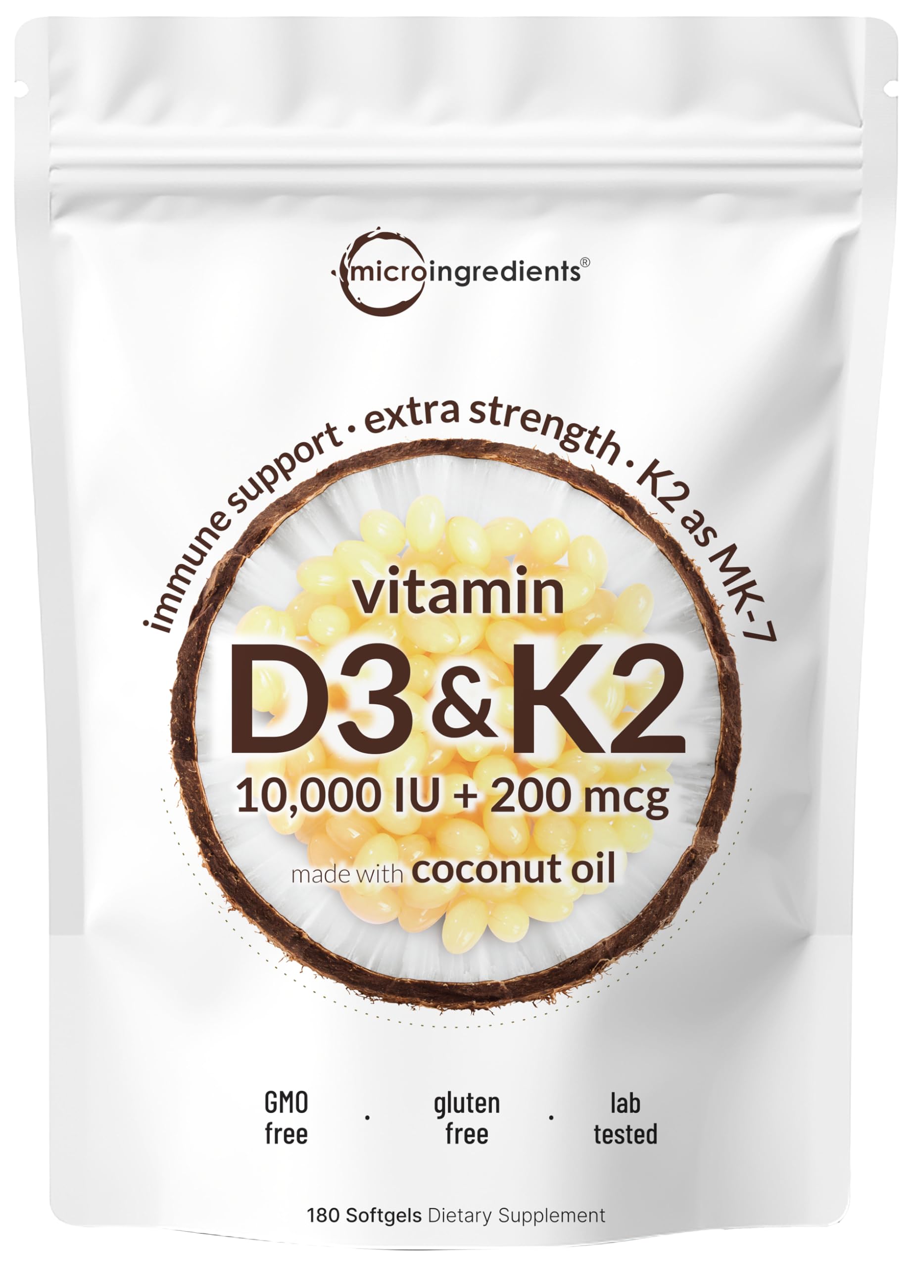 Micro Ingredients Vitamin D3 + K2 softgels bottle for daily wellness
