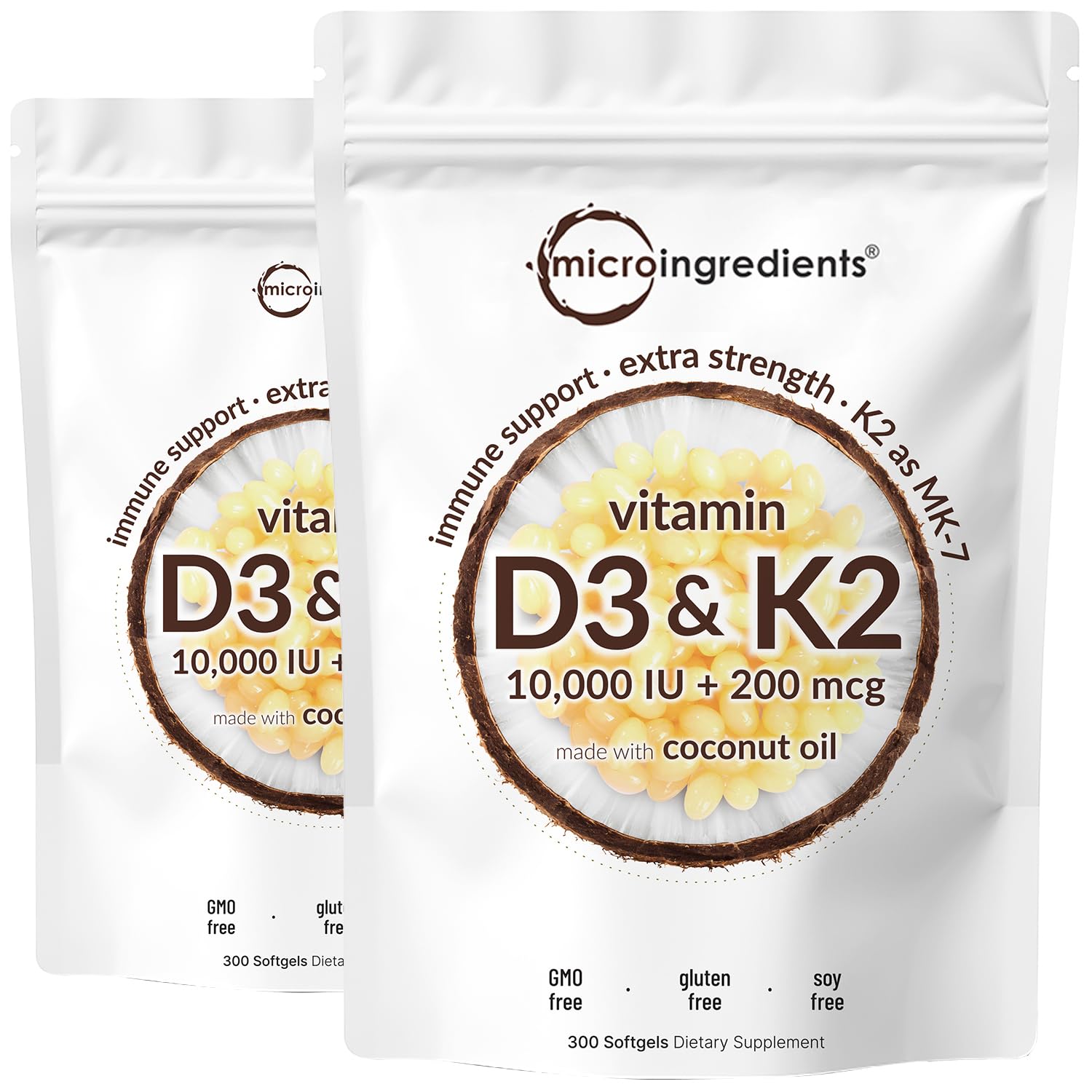 Micro Ingredients Vitamin D3 K2 softgels bottle with 2-in-1 daily formula
