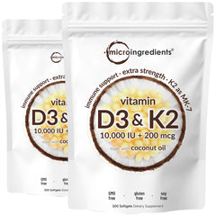 Micro Ingredients Vitamin D3 K2 softgels bottle with 2-in-1 daily formula