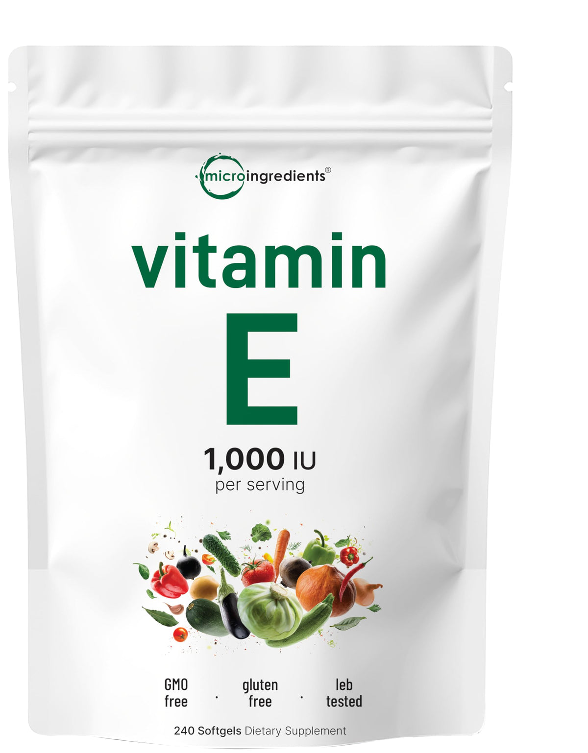 Micro Ingredients Vitamin E 1000 IU softgels bottle suggesting daily skin and hair care potential