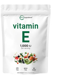 Micro Ingredients Vitamin E 1000 IU softgels bottle suggesting daily skin and hair care potential