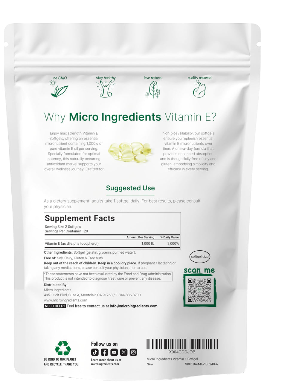 Micro Ingredients Vitamin E softgel capsule close-up showing the pure oil inside