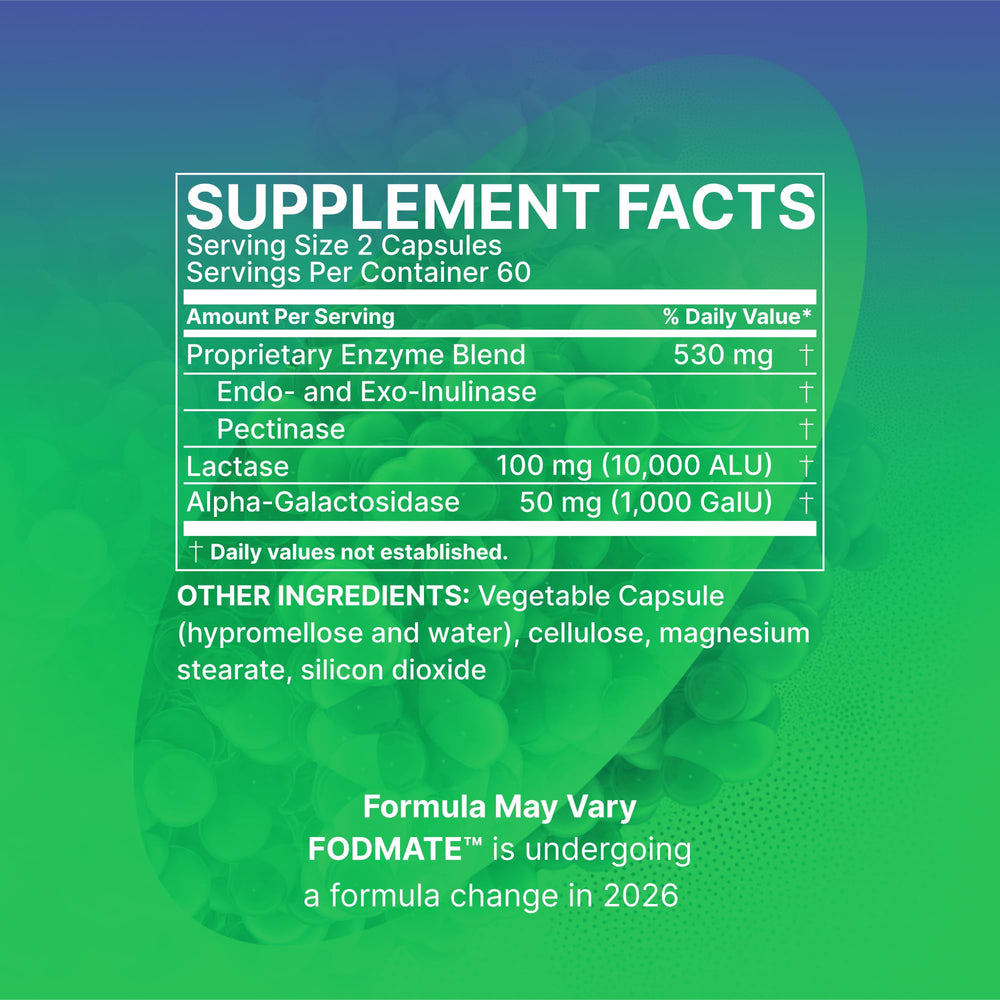 Microbiome Labs FODMATE digestive enzymes capsules support flexible, plant-forward meals