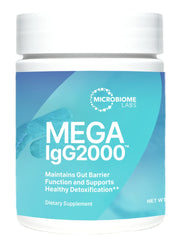 Microbiome Labs Mega IgG2000 powder tub offers dairy-free gut support.