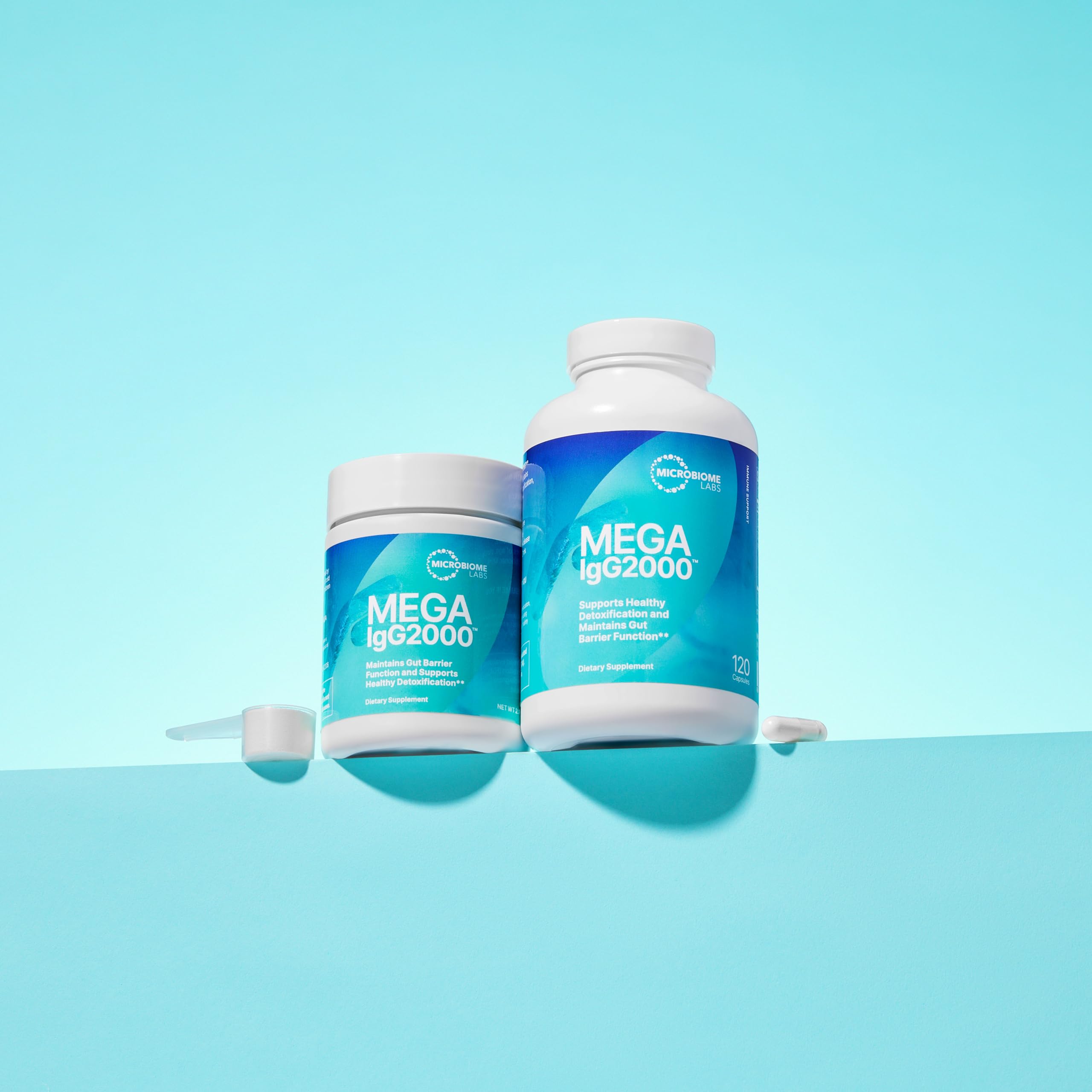 Microbiome Labs Mega IgG2000 scoop for easy mixing and dosing.
