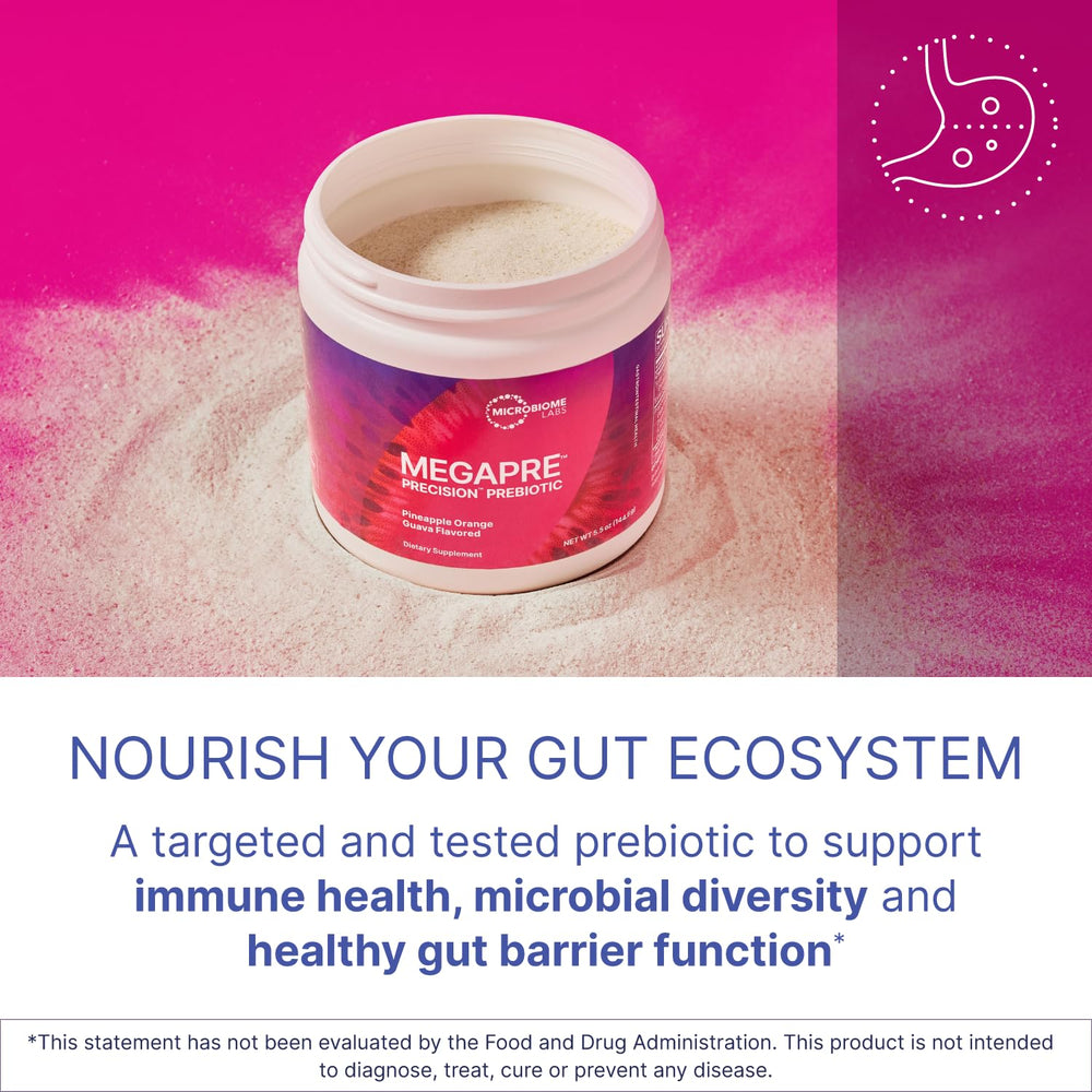 Microbiome Labs MegaPre tub side profile for easy packaging.